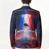 New Zealand Aotearoa Kiwi UFO Blazer Sci-Fi Galaxy Sunset Sky Tower And Mountain