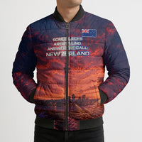 New Zealand Aotearoa Kiwi UFO Bomber Puffer Jacket Sci-Fi Galaxy Sunset Sky Tower And Mountain
