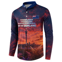 New Zealand Aotearoa Kiwi UFO Button Sweatshirt Sci-Fi Galaxy Sunset Sky Tower And Mountain
