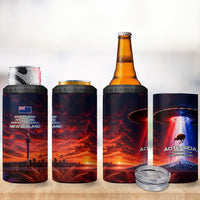 New Zealand Aotearoa Kiwi UFO 4 in 1 Can Cooler Tumbler Sci-Fi Galaxy Sunset Sky Tower And Mountain