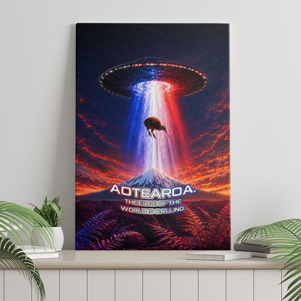 New Zealand Aotearoa Kiwi UFO Canvas Wall Art Sci-Fi Galaxy Sunset Sky Tower And Mountain
