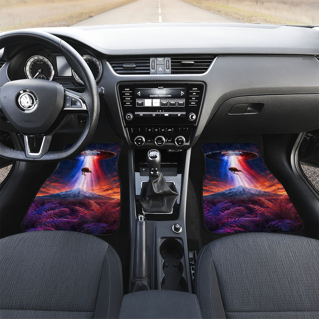 New Zealand Aotearoa Kiwi UFO Car Mats Sci-Fi Galaxy Sunset Sky Tower And Mountain