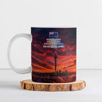 New Zealand Aotearoa Kiwi UFO Ceramic Mug Sci-Fi Galaxy Sunset Sky Tower And Mountain