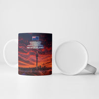 New Zealand Aotearoa Kiwi UFO Ceramic Mug Sci-Fi Galaxy Sunset Sky Tower And Mountain