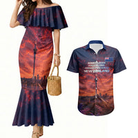 New Zealand Aotearoa Kiwi UFO Couples Matching Mermaid Dress and Hawaiian Shirt Sci-Fi Galaxy Sunset Sky Tower And Mountain