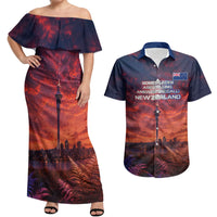New Zealand Aotearoa Kiwi UFO Couples Matching Off Shoulder Maxi Dress and Hawaiian Shirt Sci-Fi Galaxy Sunset Sky Tower And Mountain