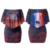 New Zealand Aotearoa Kiwi UFO Couples Matching Off Shoulder Short Dress and Hawaiian Shirt Sci-Fi Galaxy Sunset Sky Tower And Mountain