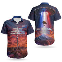 New Zealand Aotearoa Kiwi UFO Couples Matching Summer Maxi Dress and Hawaiian Shirt Sci-Fi Galaxy Sunset Sky Tower And Mountain