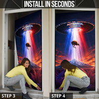 New Zealand Aotearoa Kiwi UFO Door Cover Sci-Fi Galaxy Sunset Sky Tower And Mountain