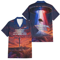 New Zealand Aotearoa Kiwi UFO Family Matching Short Sleeve Bodycon Dress and Hawaiian Shirt Sci-Fi Galaxy Sunset Sky Tower And Mountain