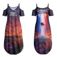 New Zealand Aotearoa Kiwi UFO Family Matching Summer Maxi Dress and Hawaiian Shirt Sci-Fi Galaxy Sunset Sky Tower And Mountain
