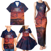 New Zealand Aotearoa Kiwi UFO Family Matching Tank Maxi Dress and Hawaiian Shirt Sci-Fi Galaxy Sunset Sky Tower And Mountain