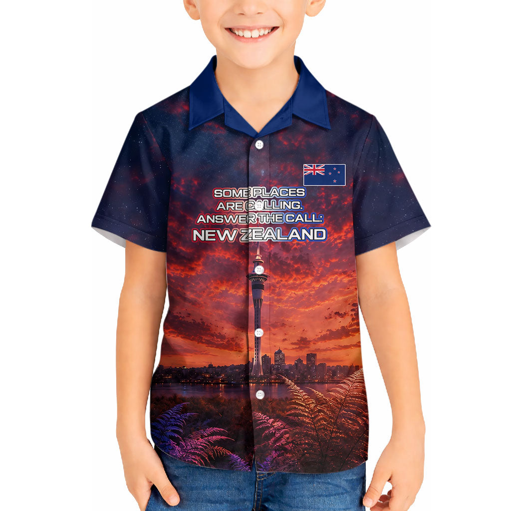 New Zealand Aotearoa Kiwi UFO Hawaiian Shirt Sci-Fi Galaxy Sunset Sky Tower And Mountain
