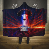 New Zealand Aotearoa Kiwi UFO Hooded Blanket Sci-Fi Galaxy Sunset Sky Tower And Mountain