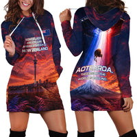 New Zealand Aotearoa Kiwi UFO Hoodie Dress Sci-Fi Galaxy Sunset Sky Tower And Mountain