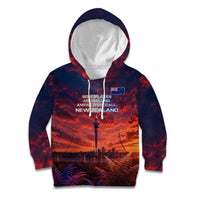 New Zealand Aotearoa Kiwi UFO Kid Hoodie Sci-Fi Galaxy Sunset Sky Tower And Mountain