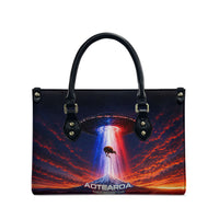 New Zealand Aotearoa Kiwi UFO Leather Bag Sci-Fi Galaxy Sunset Sky Tower And Mountain
