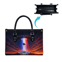 New Zealand Aotearoa Kiwi UFO Leather Bag Sci-Fi Galaxy Sunset Sky Tower And Mountain