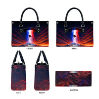 New Zealand Aotearoa Kiwi UFO Leather Bag Sci-Fi Galaxy Sunset Sky Tower And Mountain
