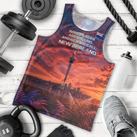New Zealand Aotearoa Kiwi UFO Men Tank Top Sci-Fi Galaxy Sunset Sky Tower And Mountain