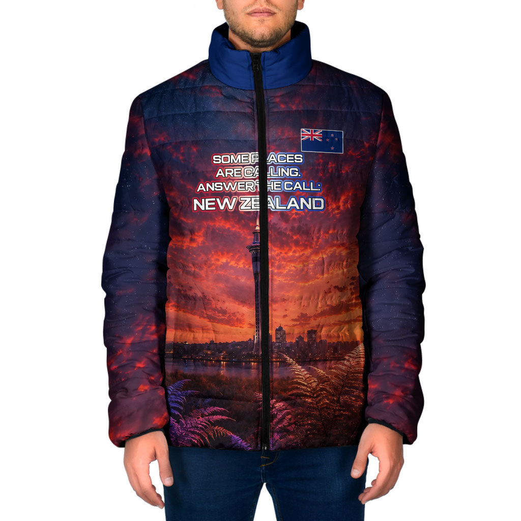 New Zealand Aotearoa Kiwi UFO Padded Jacket Sci-Fi Galaxy Sunset Sky Tower And Mountain TS04 Men Blue Red - Polynesian Pride