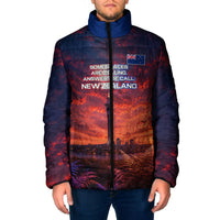 New Zealand Aotearoa Kiwi UFO Padded Jacket Sci-Fi Galaxy Sunset Sky Tower And Mountain