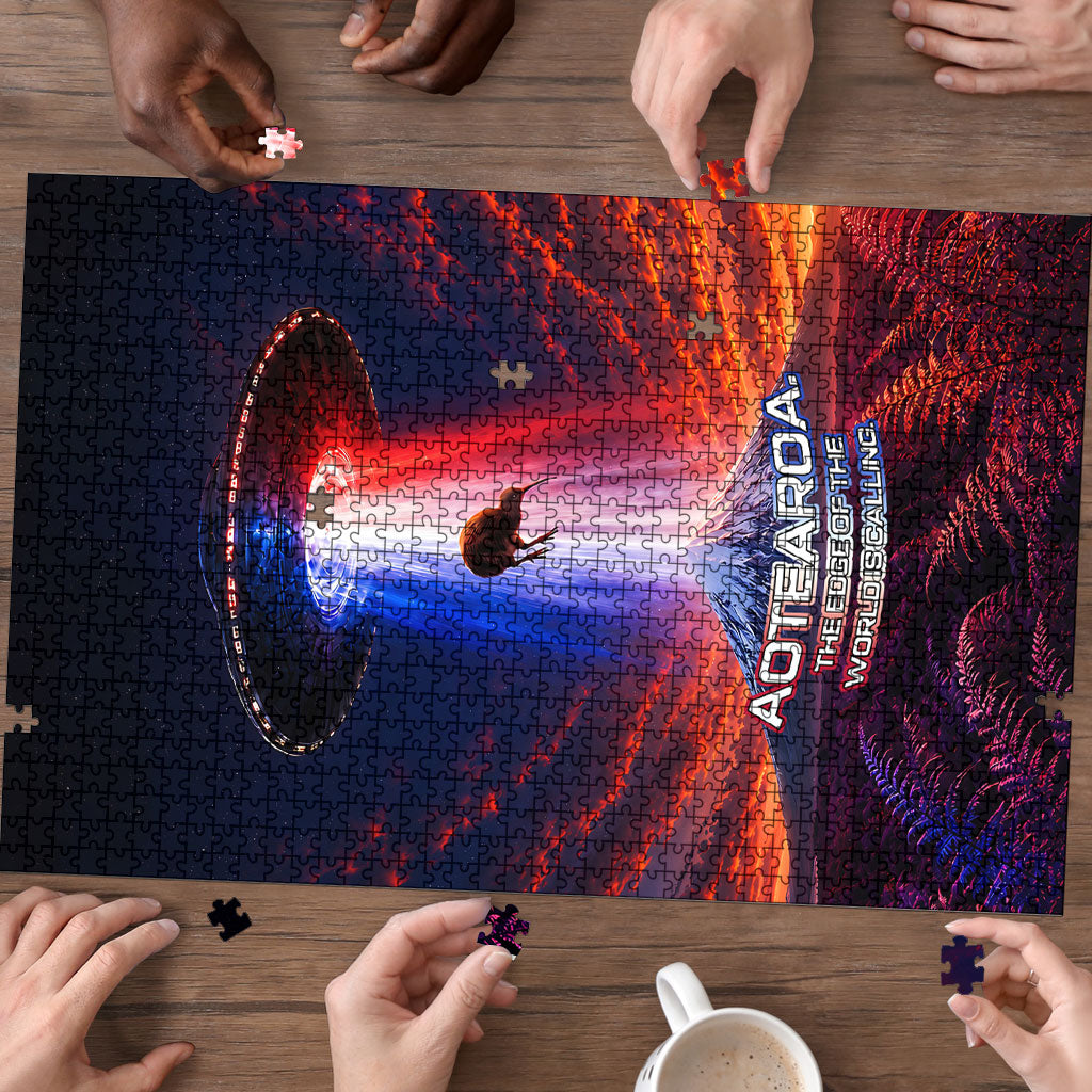 New Zealand Aotearoa Kiwi UFO Puzzle Sci-Fi Galaxy Sunset Sky Tower And Mountain