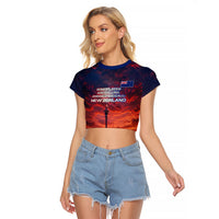 New Zealand Aotearoa Kiwi UFO Raglan Cropped T Shirt Sci-Fi Galaxy Sunset Sky Tower And Mountain