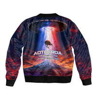 New Zealand Aotearoa Kiwi UFO Sleeve Zip Bomber Jacket Sci-Fi Galaxy Sunset Sky Tower And Mountain