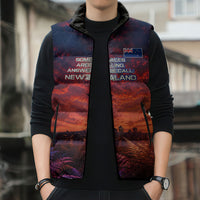 New Zealand Aotearoa Kiwi UFO Sleeveless Puffer Jacket Sci-Fi Galaxy Sunset Sky Tower And Mountain