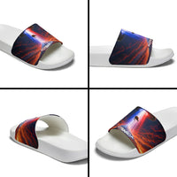 New Zealand Aotearoa Kiwi UFO Slide Sandals Sci-Fi Galaxy Sunset Sky Tower And Mountain
