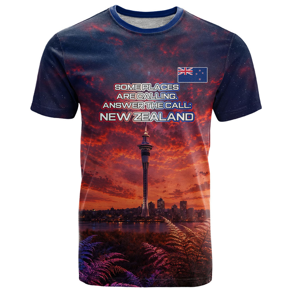 New Zealand Aotearoa Kiwi UFO T Shirt Sci-Fi Galaxy Sunset Sky Tower And Mountain