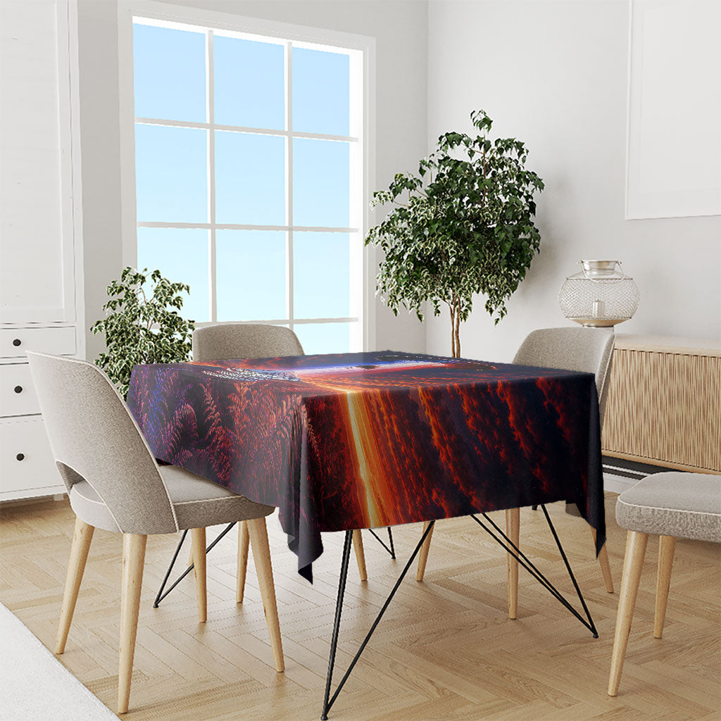 New Zealand Aotearoa Kiwi UFO Tablecloth Sci-Fi Galaxy Sunset Sky Tower And Mountain