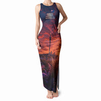 New Zealand Aotearoa Kiwi UFO Tank Maxi Dress Sci-Fi Galaxy Sunset Sky Tower And Mountain