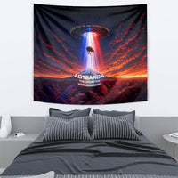 New Zealand Aotearoa Kiwi UFO Tapestry Sci-Fi Galaxy Sunset Sky Tower And Mountain
