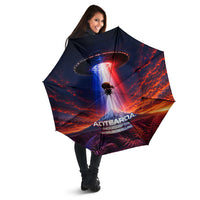 New Zealand Aotearoa Kiwi UFO Umbrella Sci-Fi Galaxy Sunset Sky Tower And Mountain