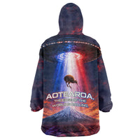 New Zealand Aotearoa Kiwi UFO Wearable Blanket Hoodie Sci-Fi Galaxy Sunset Sky Tower And Mountain