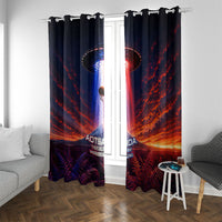 New Zealand Aotearoa Kiwi UFO Window Curtain Sci-Fi Galaxy Sunset Sky Tower And Mountain