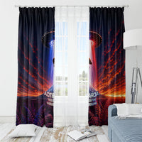 New Zealand Aotearoa Kiwi UFO Window Curtain Sci-Fi Galaxy Sunset Sky Tower And Mountain