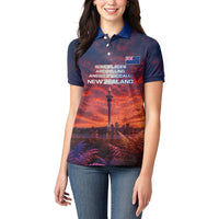 New Zealand Aotearoa Kiwi UFO Women Polo Shirt Sci-Fi Galaxy Sunset Sky Tower And Mountain