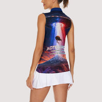 New Zealand Aotearoa Kiwi UFO Women Sleeveless Polo Shirt Sci-Fi Galaxy Sunset Sky Tower And Mountain