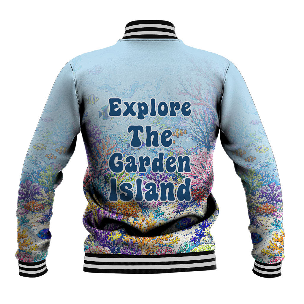 Fiji Taveuni Rainbow Reef Baseball Jacket Scuba Diver Vibrant Undersea Coral Garden Watercolor