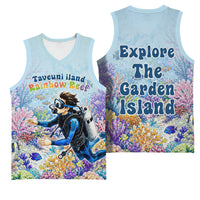 Fiji Taveuni Rainbow Reef Basketball Jersey Scuba Diver Vibrant Undersea Coral Garden Watercolor