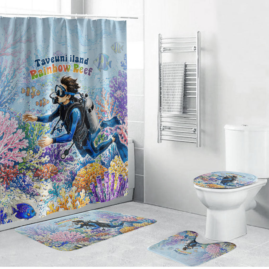 Fiji Taveuni Rainbow Reef Bathroom Set Scuba Diver Vibrant Undersea Coral Garden Watercolor