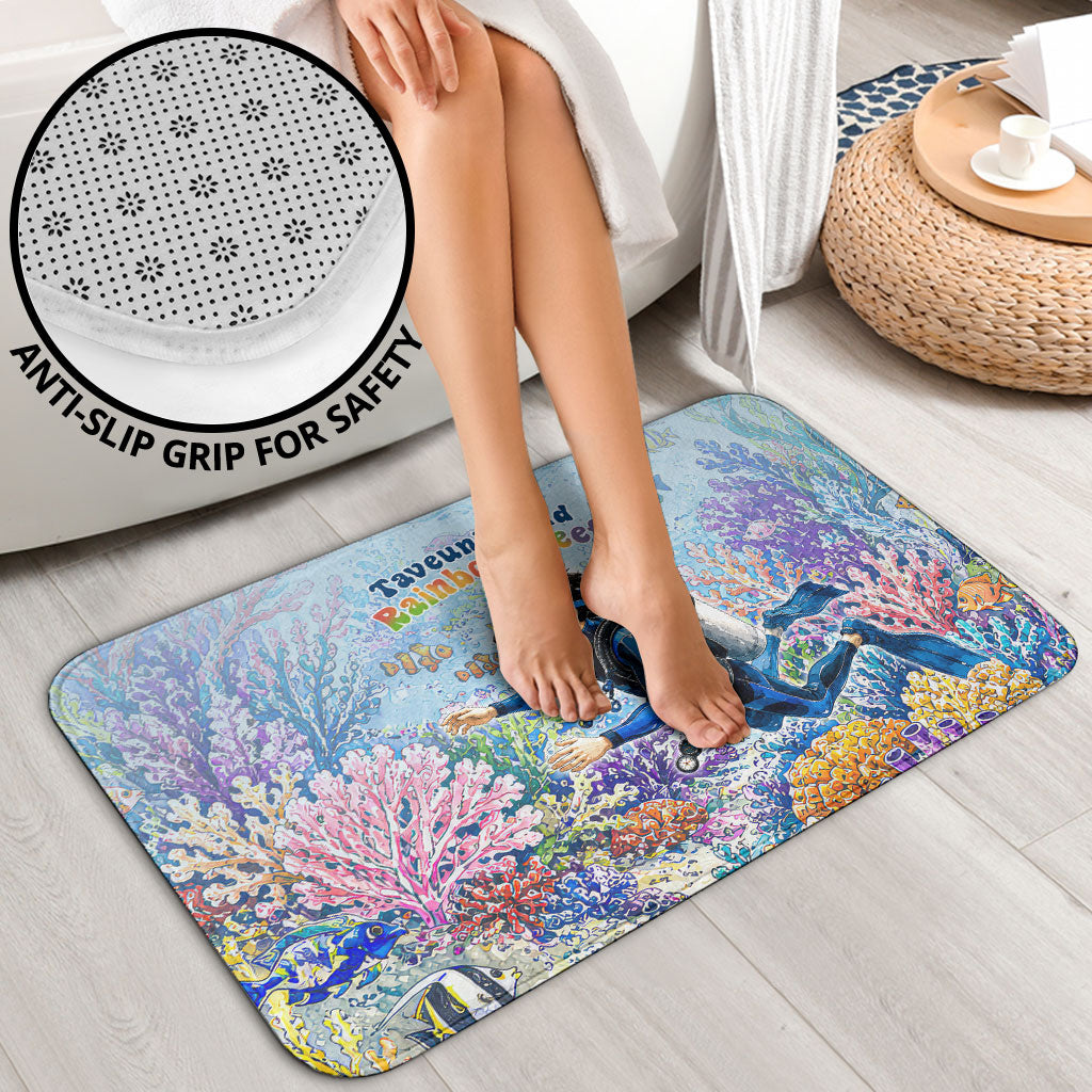 Fiji Taveuni Rainbow Reef Bathroom Set Scuba Diver Vibrant Undersea Coral Garden Watercolor
