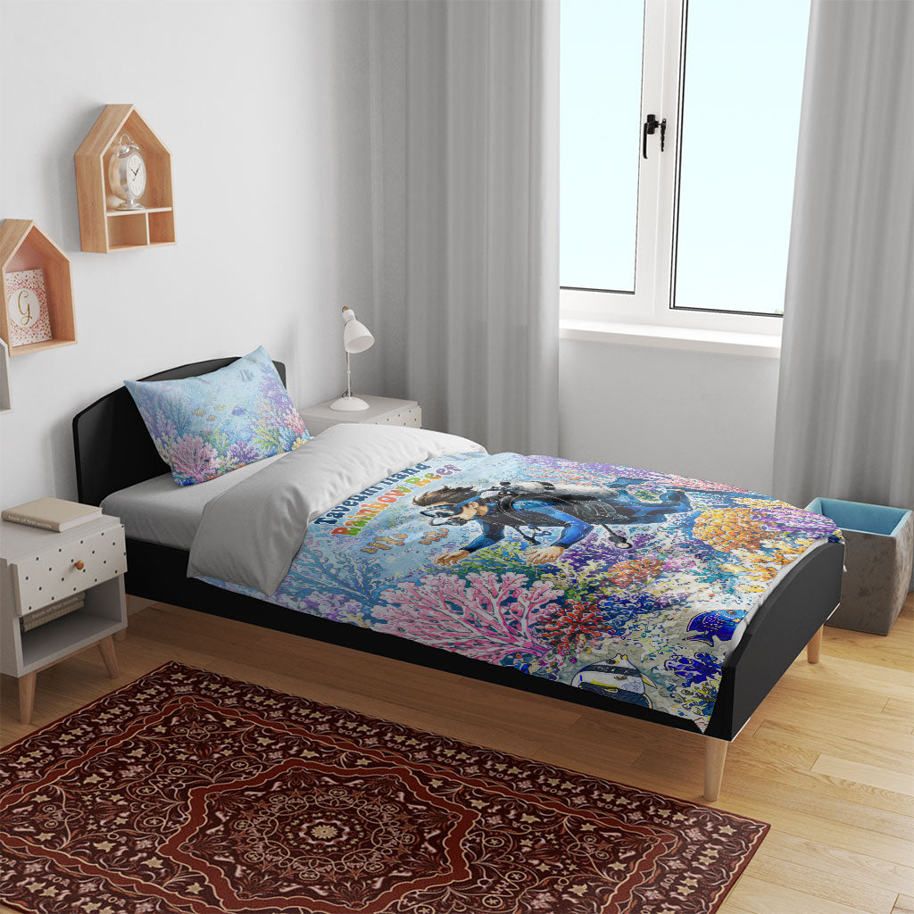 Fiji Taveuni Rainbow Reef Bedding Set Scuba Diver Vibrant Undersea Coral Garden Watercolor