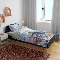 Fiji Taveuni Rainbow Reef Bedding Set Scuba Diver Vibrant Undersea Coral Garden Watercolor