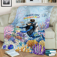 Fiji Taveuni Rainbow Reef Blanket Scuba Diver Vibrant Undersea Coral Garden Watercolor
