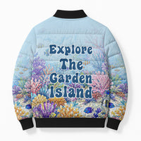 Fiji Taveuni Rainbow Reef Bomber Puffer Jacket Scuba Diver Vibrant Undersea Coral Garden Watercolor