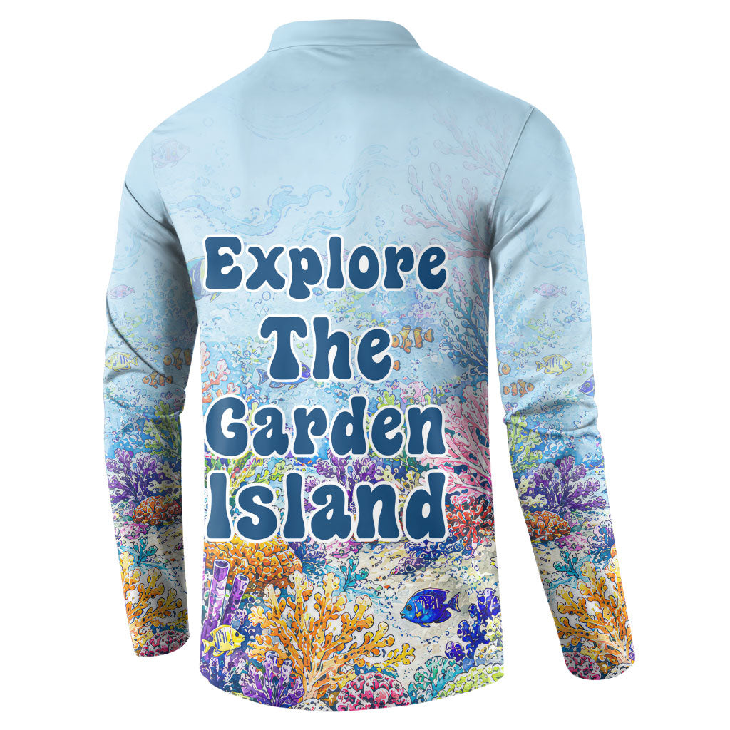 Fiji Taveuni Rainbow Reef Button Sweatshirt Scuba Diver Vibrant Undersea Coral Garden Watercolor